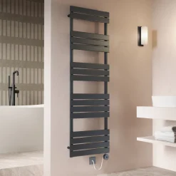 Toasty Hush Anthracite Electric Flat Panel Heated Towel Rail with Heating Element