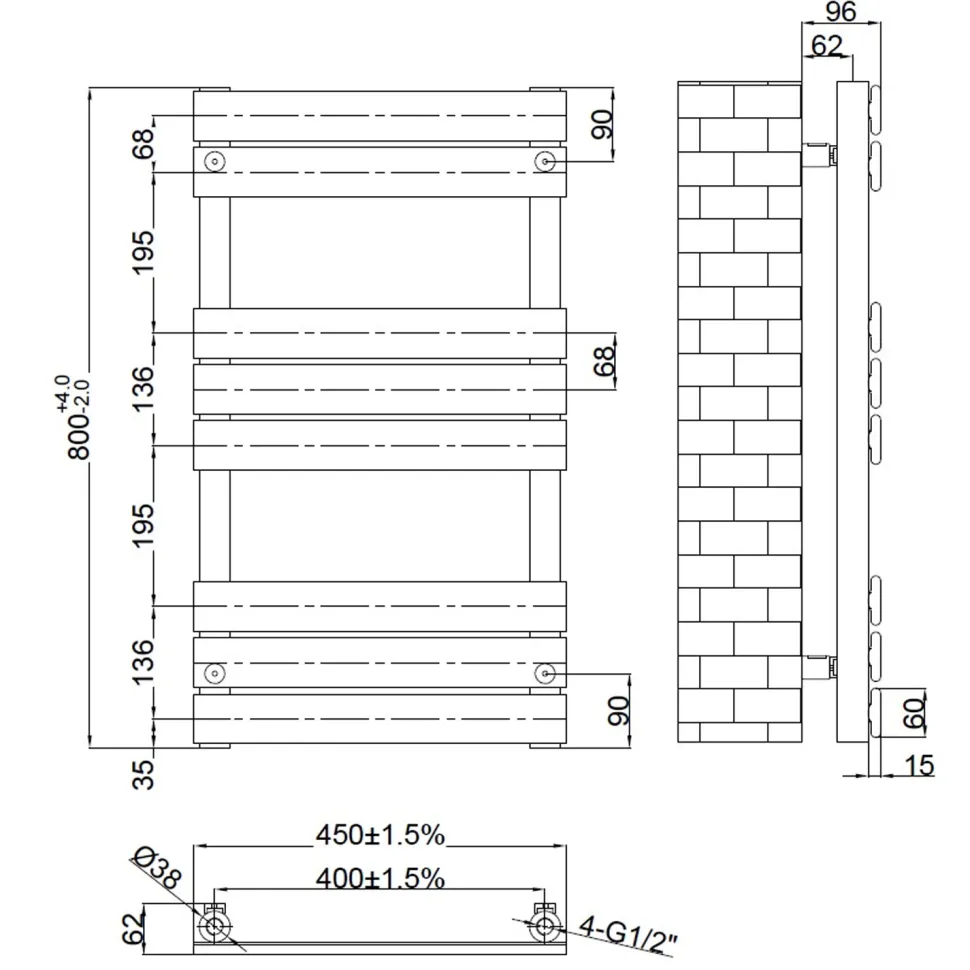 Toasty Hush Anthracite Flat Panel Heated Towel Rail