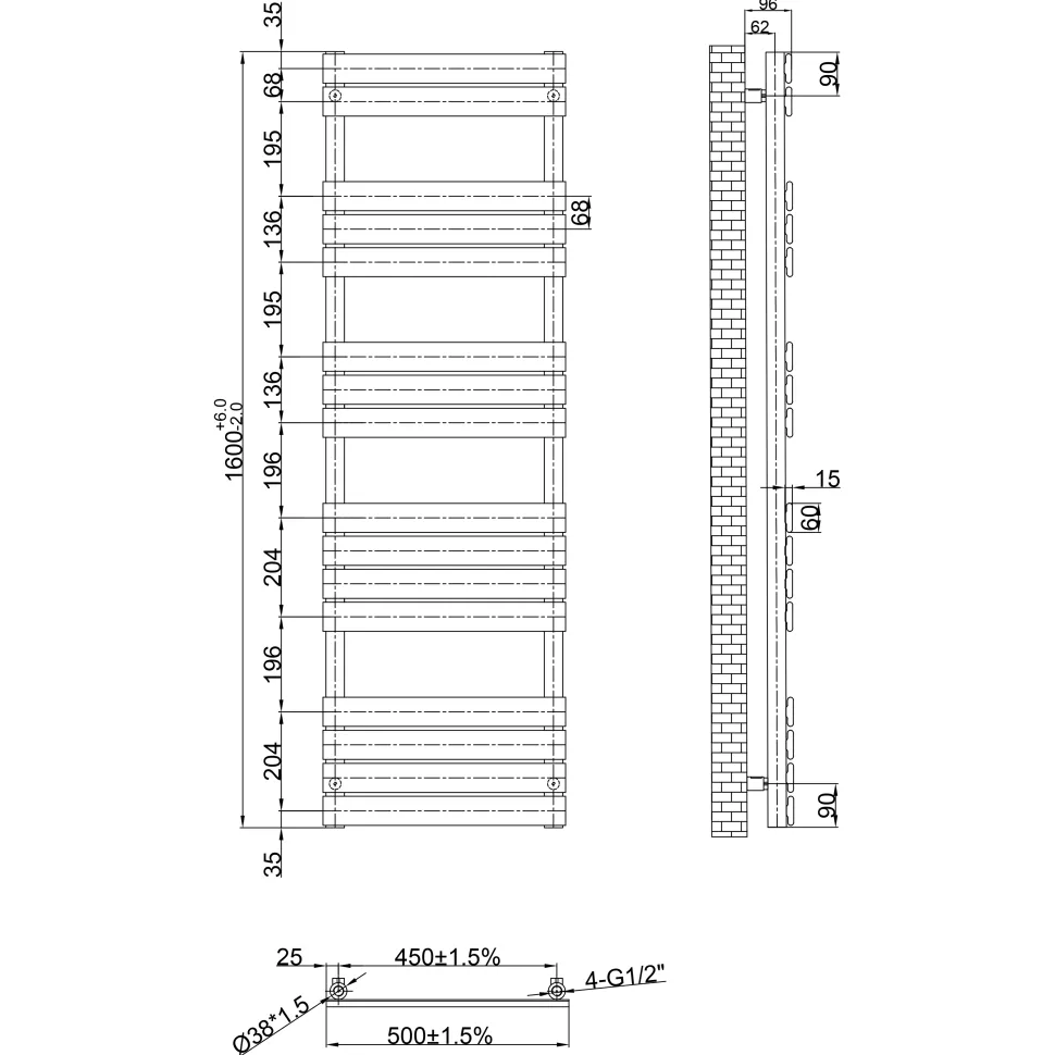 Toasty Hush Anthracite Flat Panel Heated Towel Rail