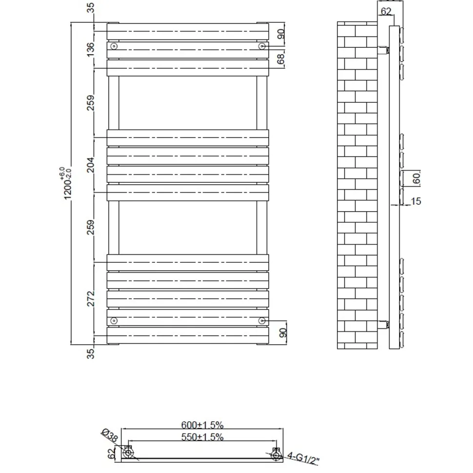 Toasty Hush Anthracite Flat Panel Heated Towel Rail