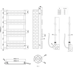 Toasty Hush Brushed Brass Electric Flat Panel Heated Towel Rail with Heating Element
