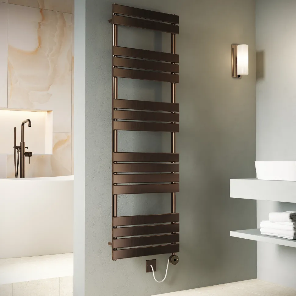 Toasty Hush Brushed Bronze Electric Flat Panel Heated Towel Rail with Heating Element