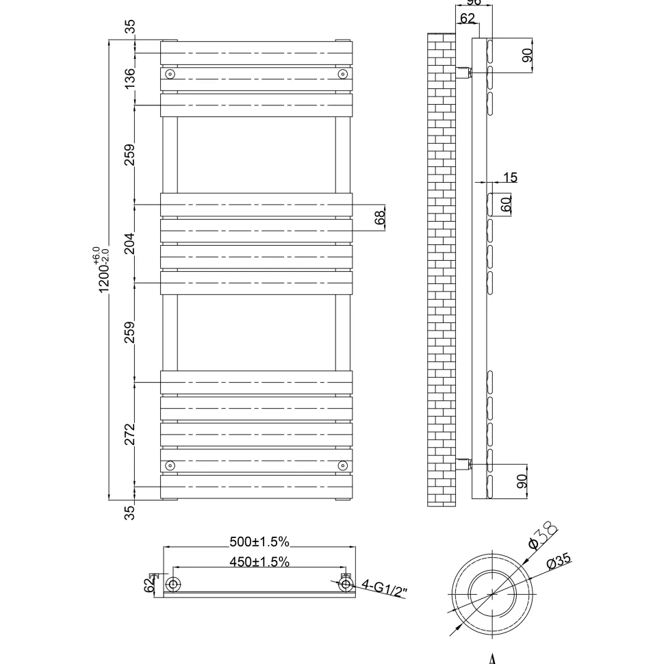 Toasty Hush Brushed Bronze Flat Panel Heated Towel Rail