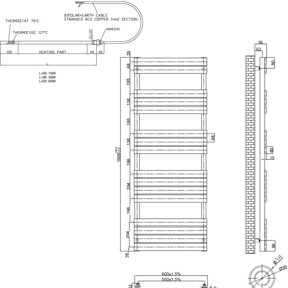 Toasty Hush Chrome Electric Flat Panel Heated Towel Rail with Heating Element