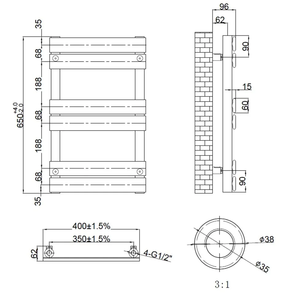 Toasty Hush Chrome Flat Panel Heated Towel Rail