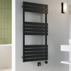 Toasty Hush Matt Black Electric Flat Panel Heated Towel Rail with Heating Element