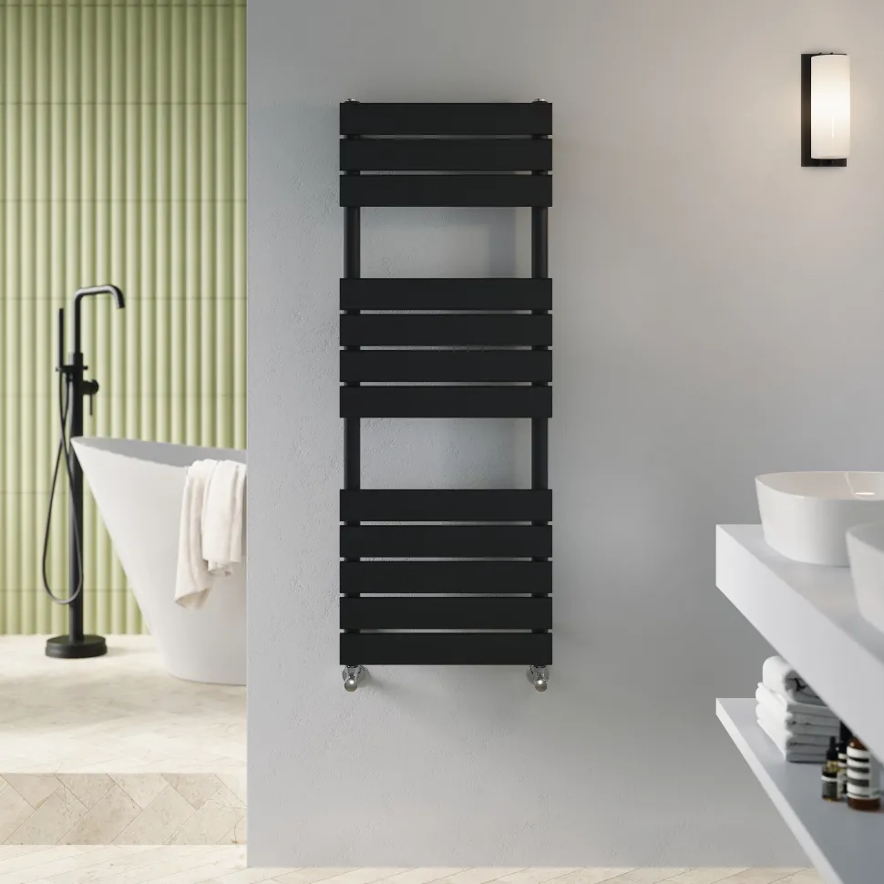 Toasty Hush Matt Black Flat Panel Heated Towel Rail