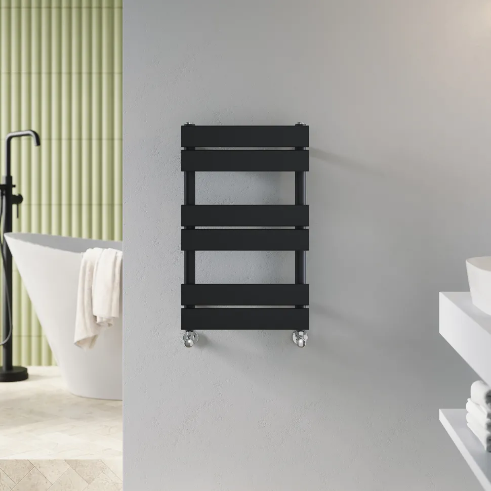 Toasty Hush Matt Black Flat Panel Heated Towel Rail