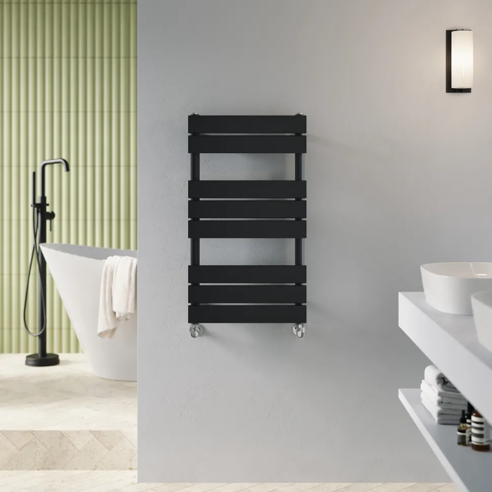 Toasty Hush Matt Black Flat Panel Heated Towel Rail