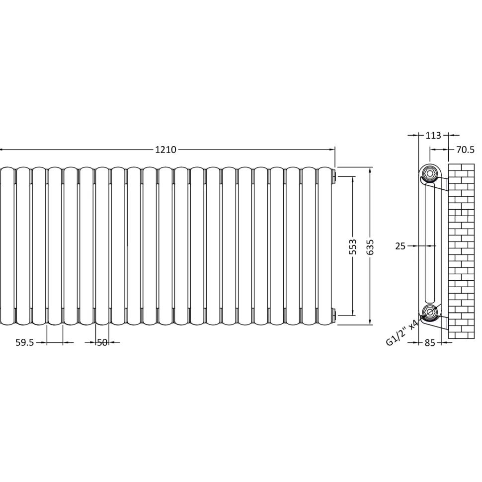 Toasty Mellow Anthracite Horizontal 2 Column Radiator