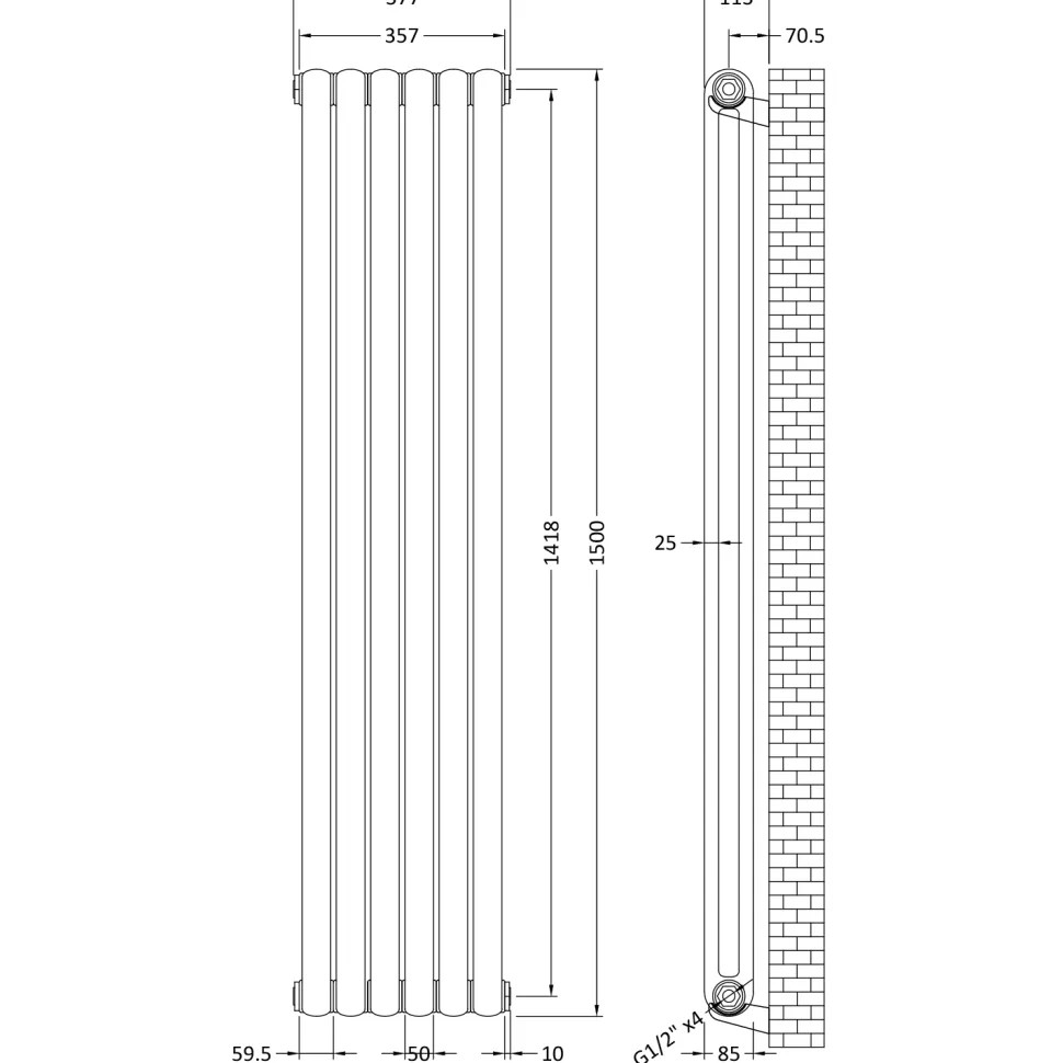 Toasty Mellow Anthracite Vertical 2 Column Radiator