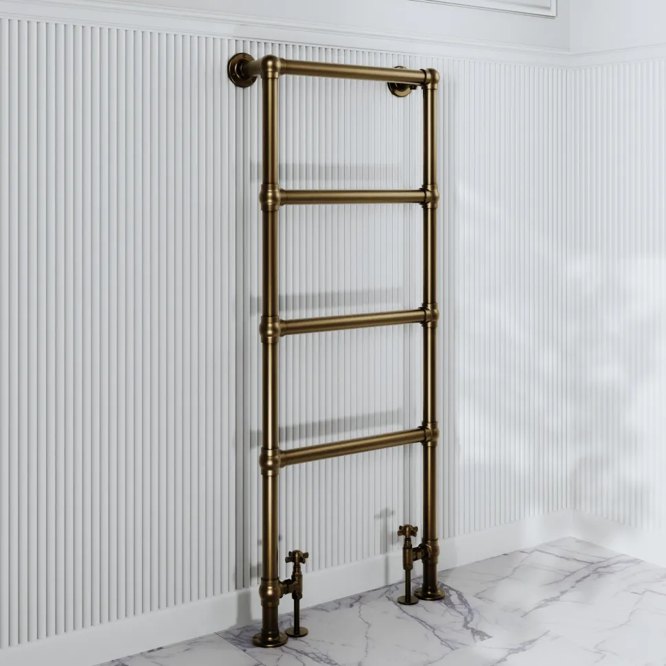 Toasty Merrin Antique Brass Floorstanding Traditional Heated Towel Rail - 1195 x 500mm