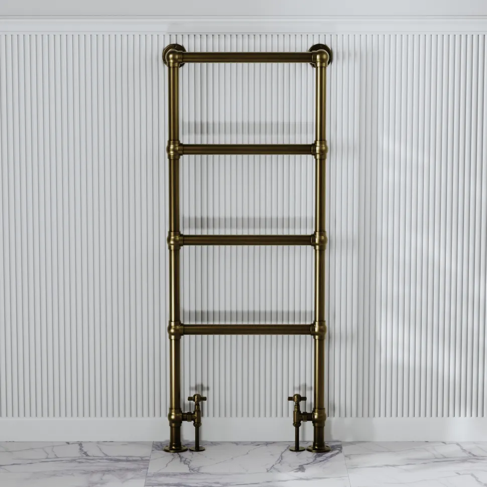 Toasty Merrin Antique Brass Floorstanding Traditional Heated Towel Rail - 1195 x 500mm