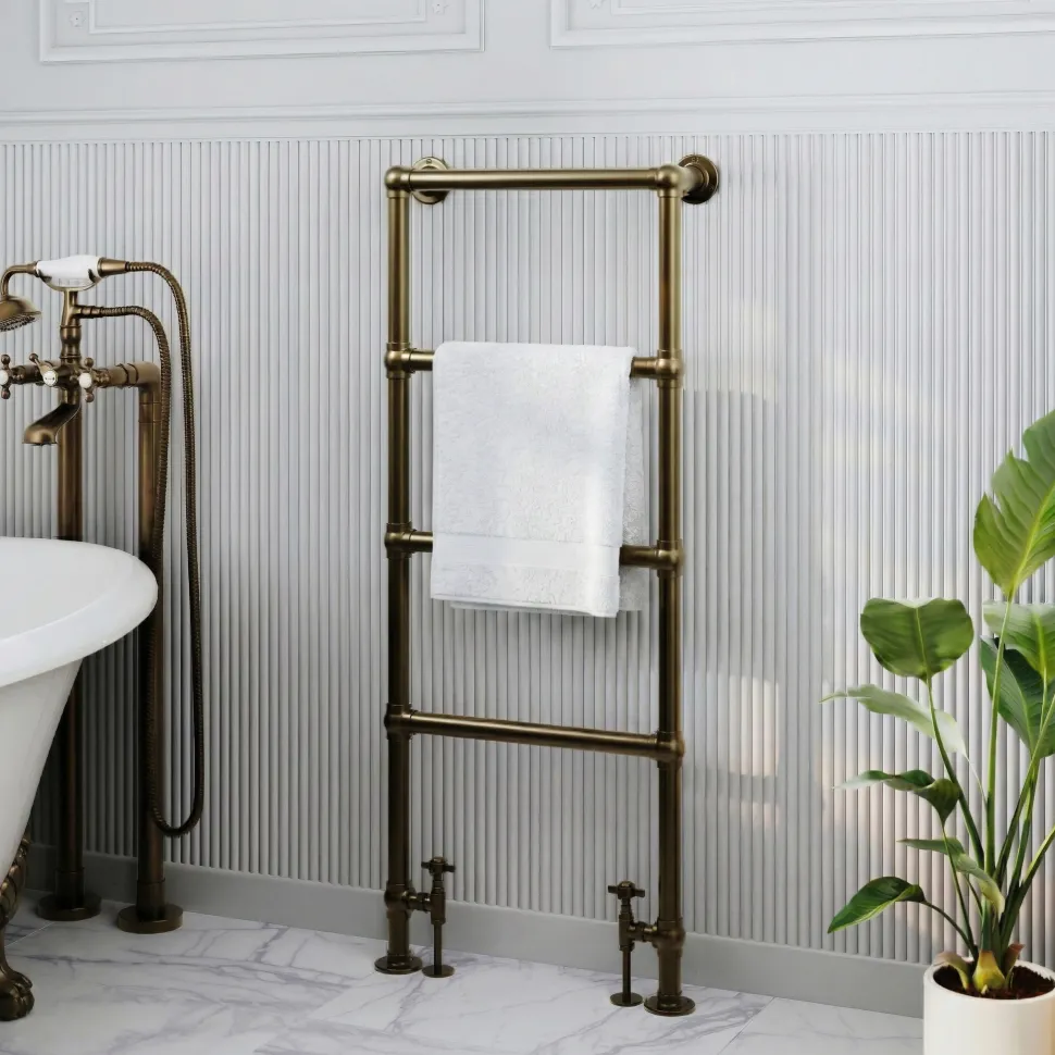 Toasty Merrin Antique Brass Floorstanding Traditional Heated Towel Rail - 1195 x 500mm
