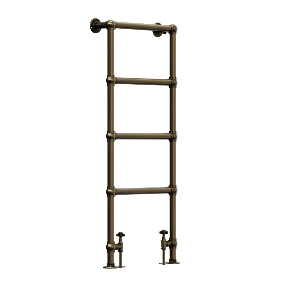 Toasty Merrin Antique Brass Floorstanding Traditional Heated Towel Rail - 1195 x 500mm