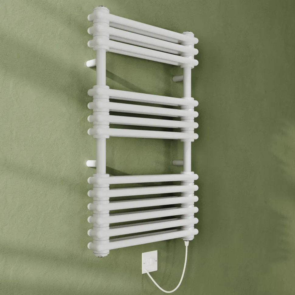 Toasty Montford White Traditional Column Electric Heated Towel Rail with Heating Element