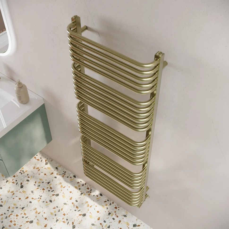 Toasty Nest Brushed Brass Heated Towel Rail