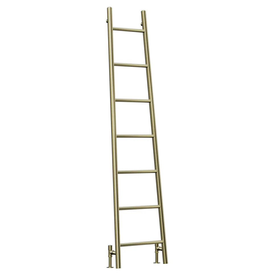 Toasty Oblique Brushed Brass Leaning Ladder Heated Towel Rail - 1800 x 500mm