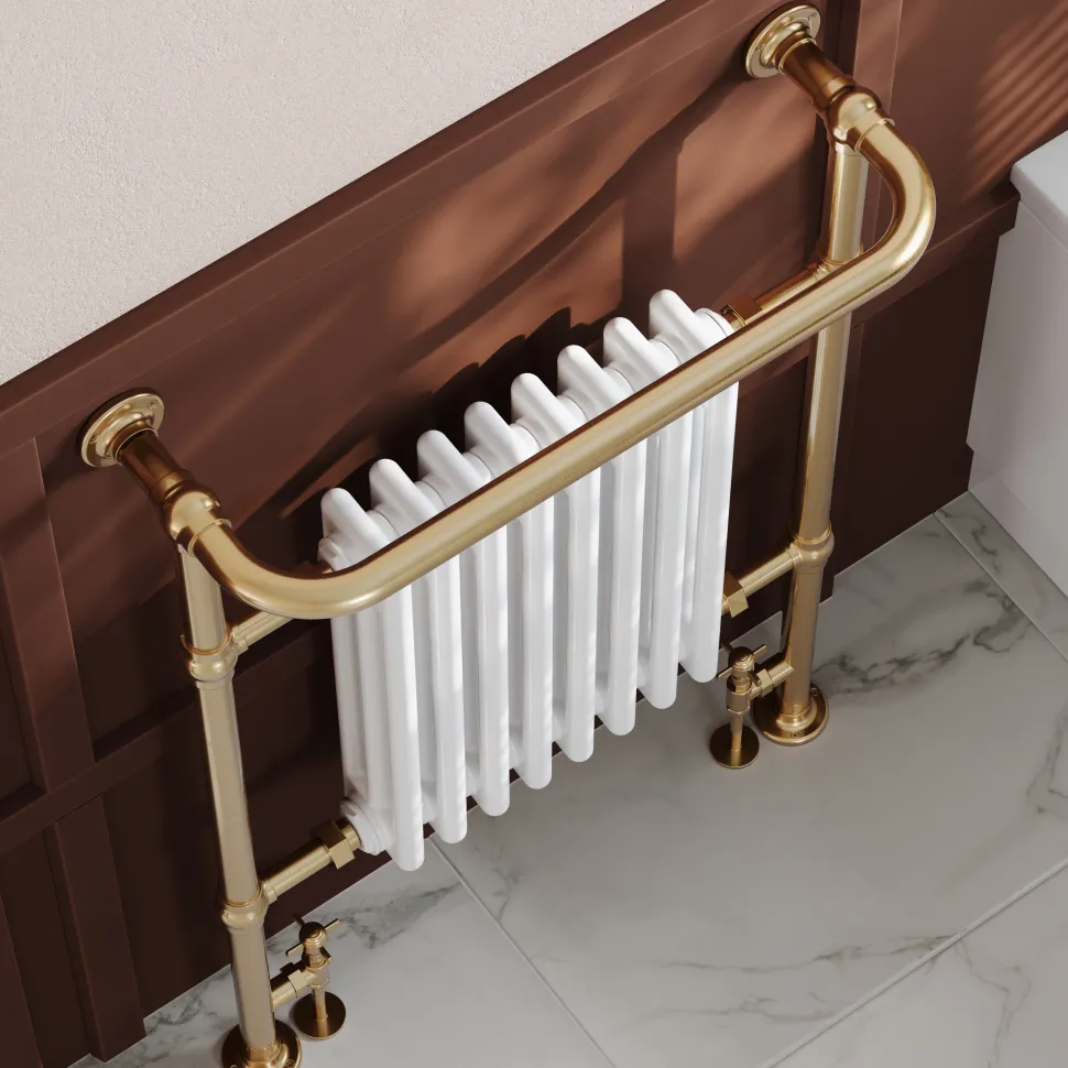 Toasty Penrose Brushed Brass Traditional Heated Towel Rail - 965 x 675mm