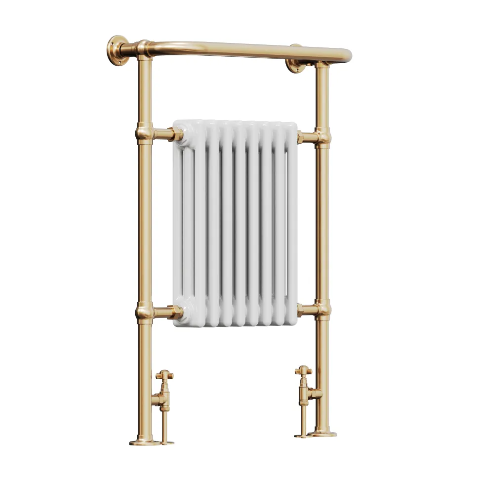 Toasty Penrose Brushed Brass Traditional Heated Towel Rail - 965 x 675mm