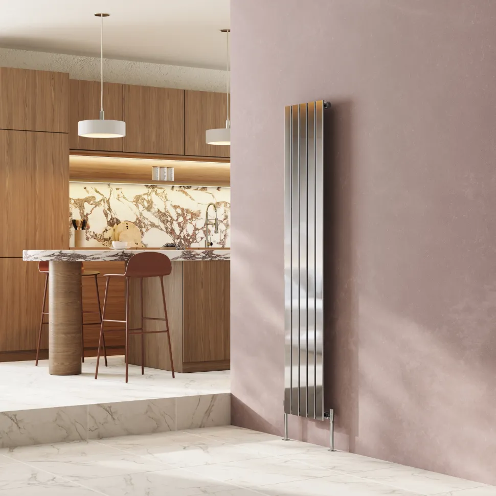 Toasty Radiance Chrome Single Flat Panel Vertical Radiator