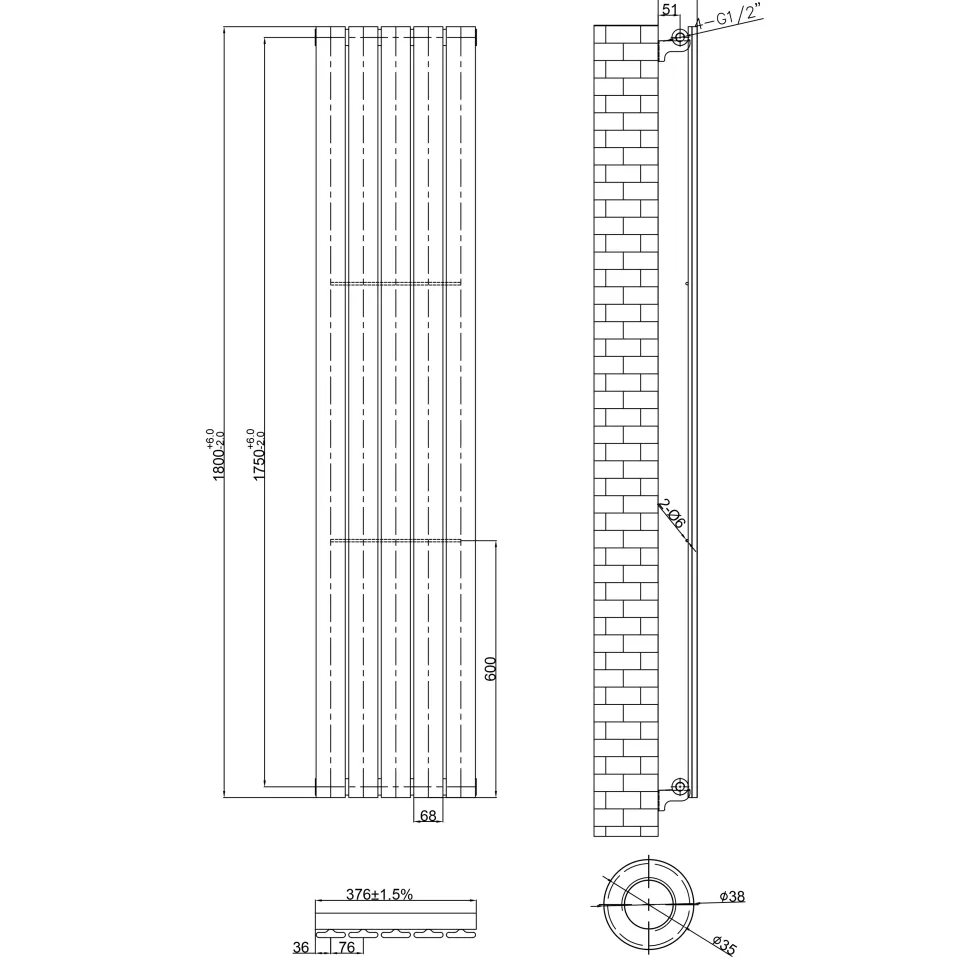 Toasty Radiance Chrome Single Flat Panel Vertical Radiator
