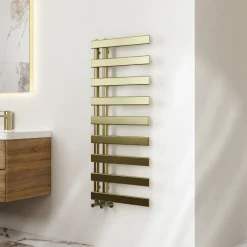 Toasty Retreat Brushed Brass Offset Heated Towel Rail