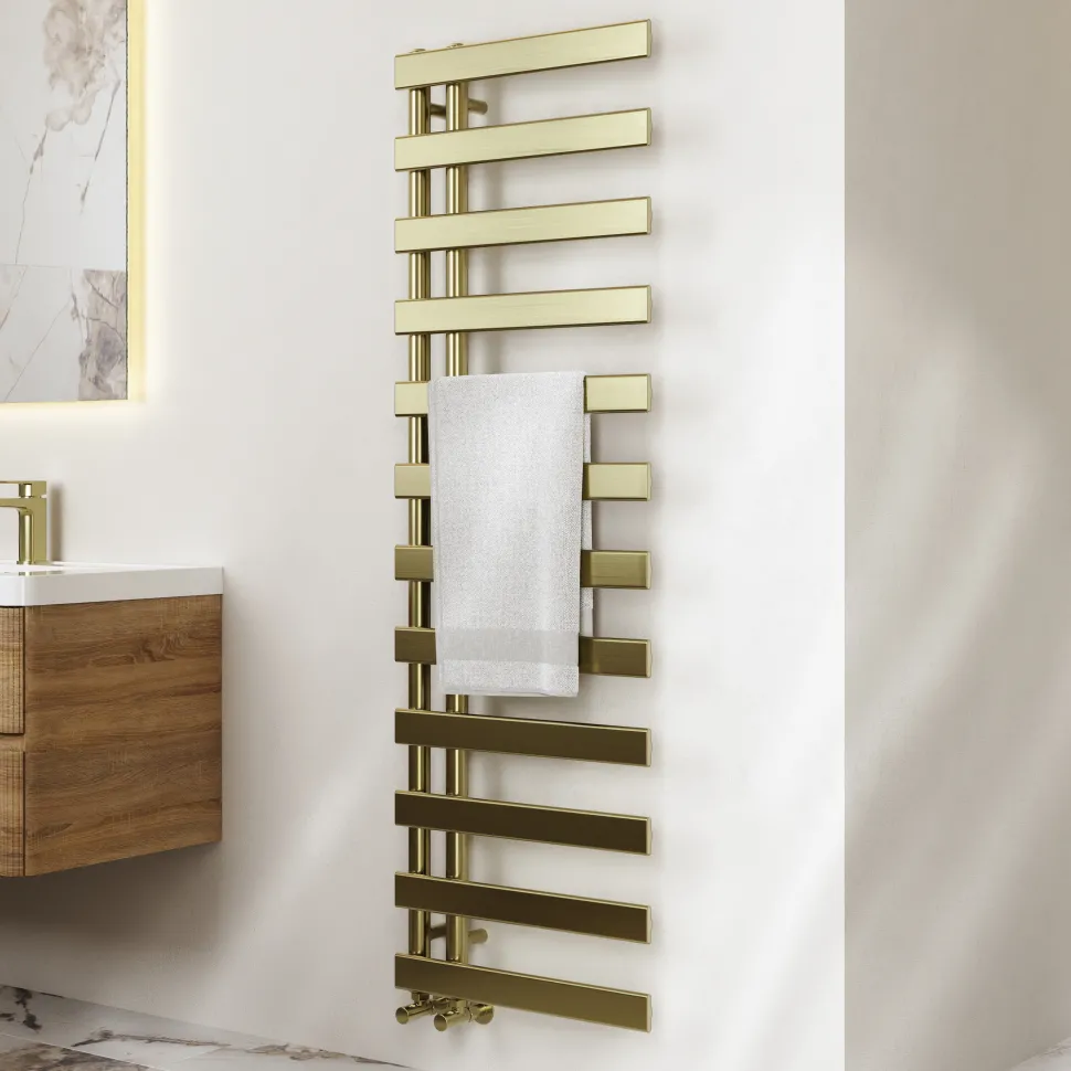Toasty Retreat Brushed Brass Offset Heated Towel Rail