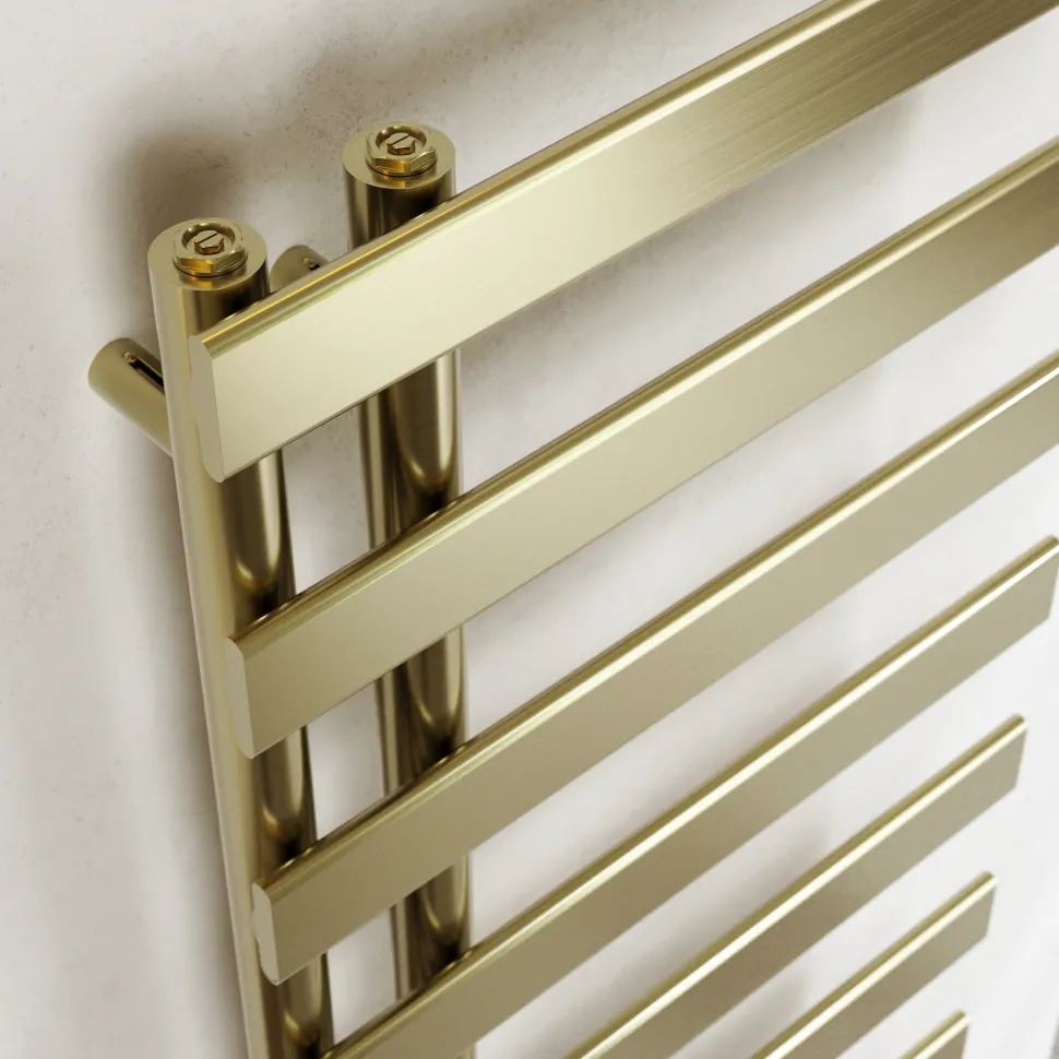 Toasty Retreat Brushed Brass Offset Heated Towel Rail