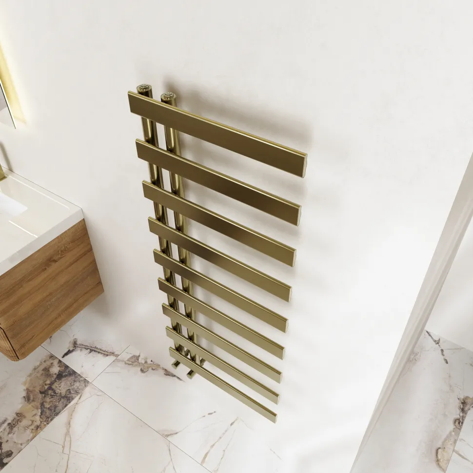Toasty Retreat Brushed Brass Offset Heated Towel Rail
