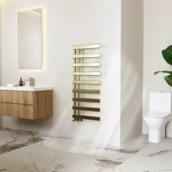 Toasty Retreat Brushed Brass Offset Heated Towel Rail