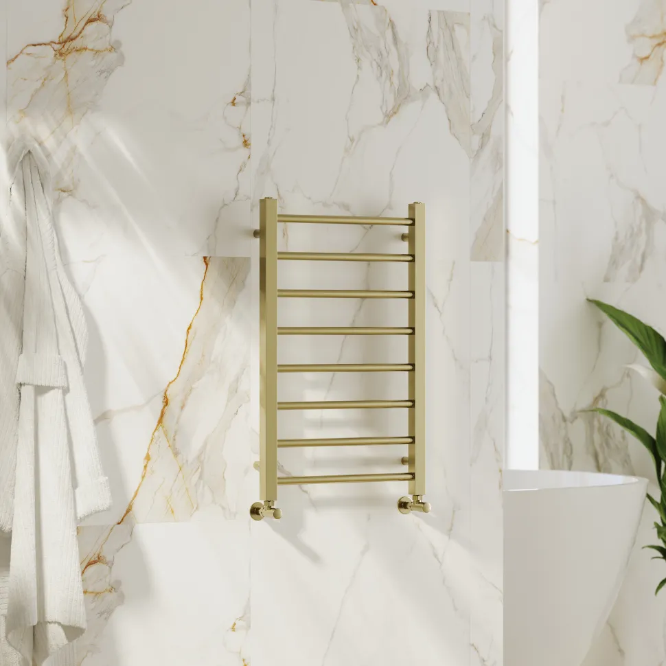 Toasty Rise Brushed Brass Heated Towel Rail