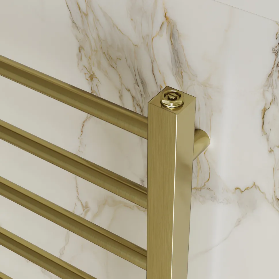 Toasty Rise Brushed Brass Heated Towel Rail