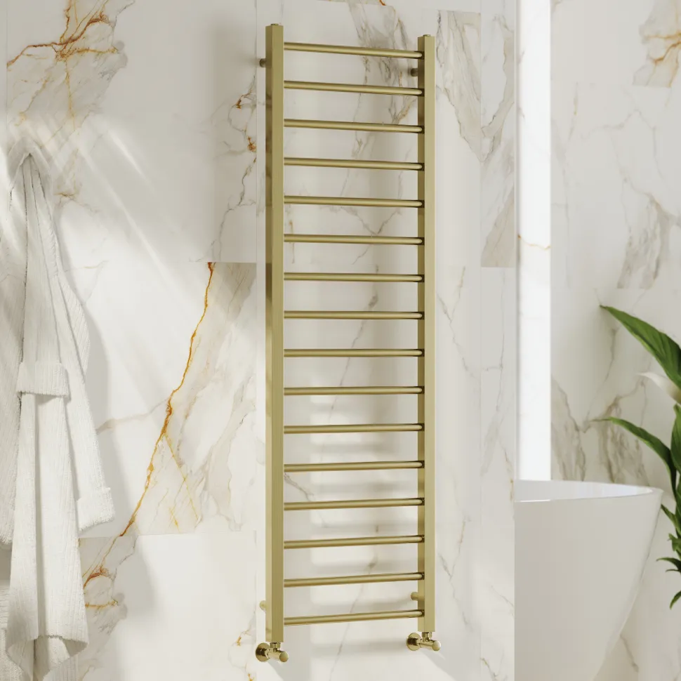 Toasty Rise Brushed Brass Heated Towel Rail