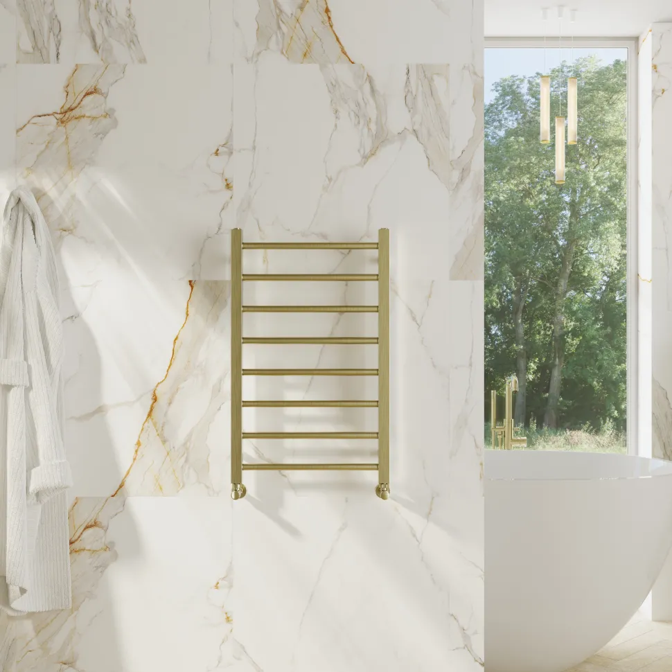 Toasty Rise Brushed Brass Heated Towel Rail