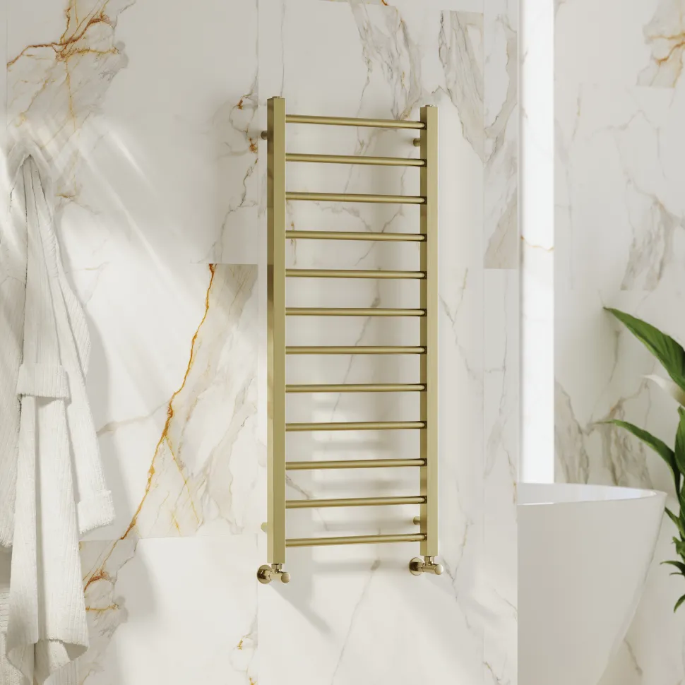 Toasty Rise Brushed Brass Heated Towel Rail