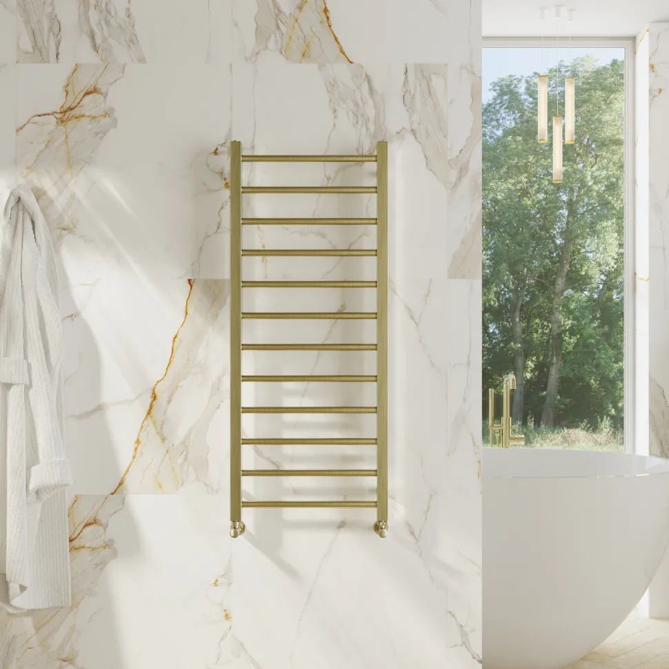 Toasty Rise Brushed Brass Heated Towel Rail