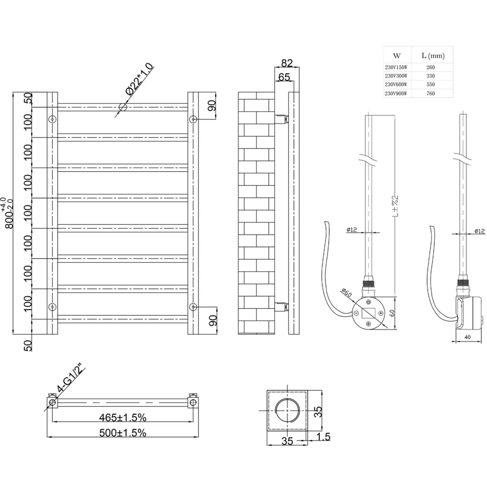 Toasty Rise Chrome Electric Heated Towel Rail with Heating Element
