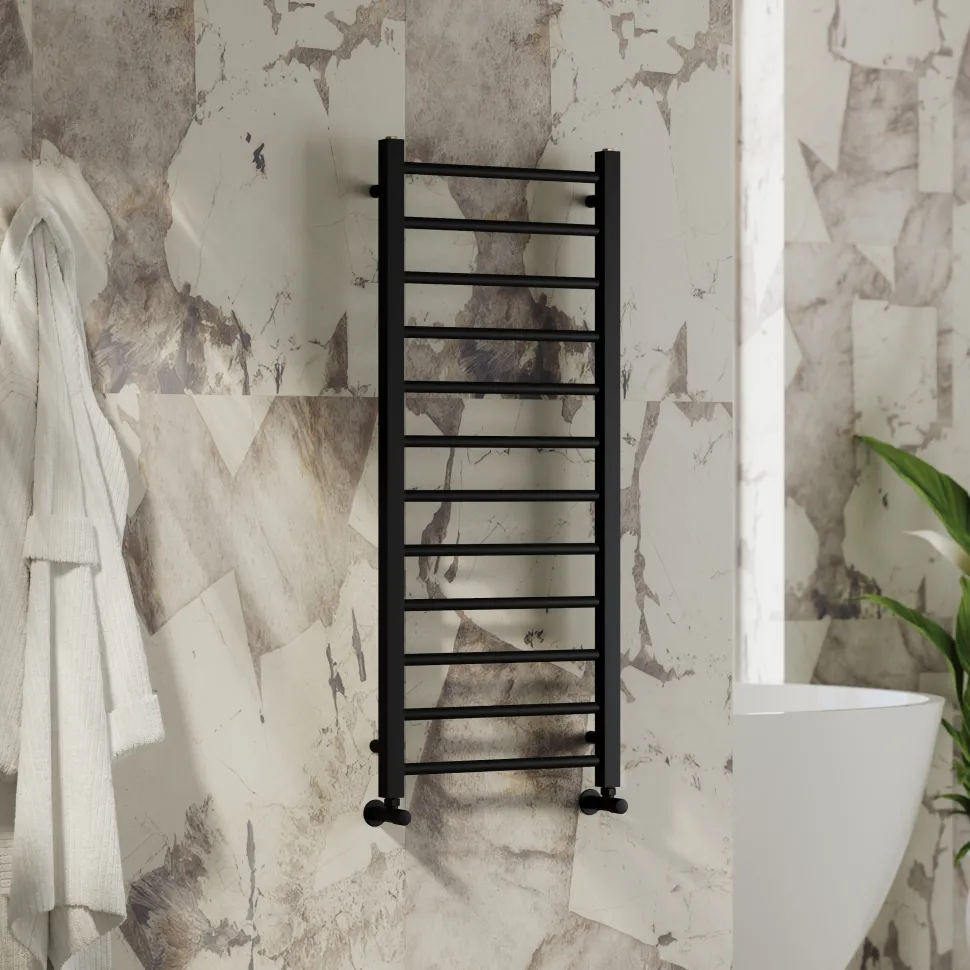 Toasty Rise Matt Black Heated Towel Rail