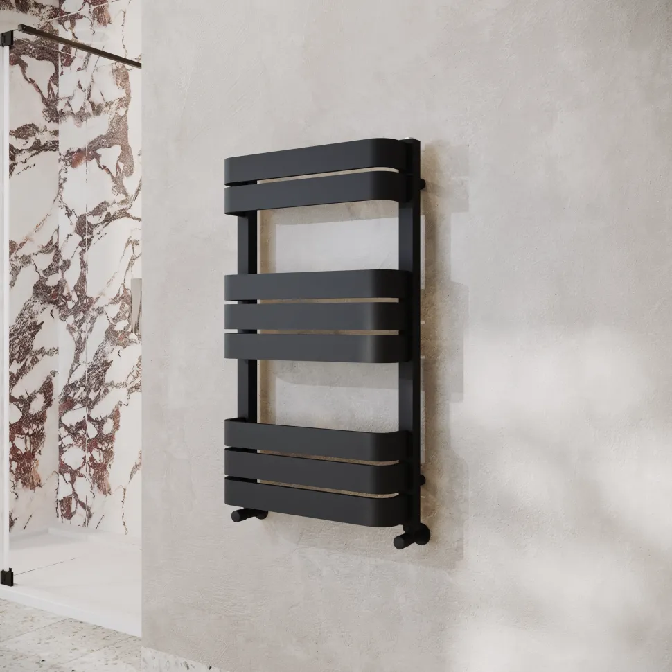 Toasty Studio Matt Black Heated Towel Rail - 850 x 500mm
