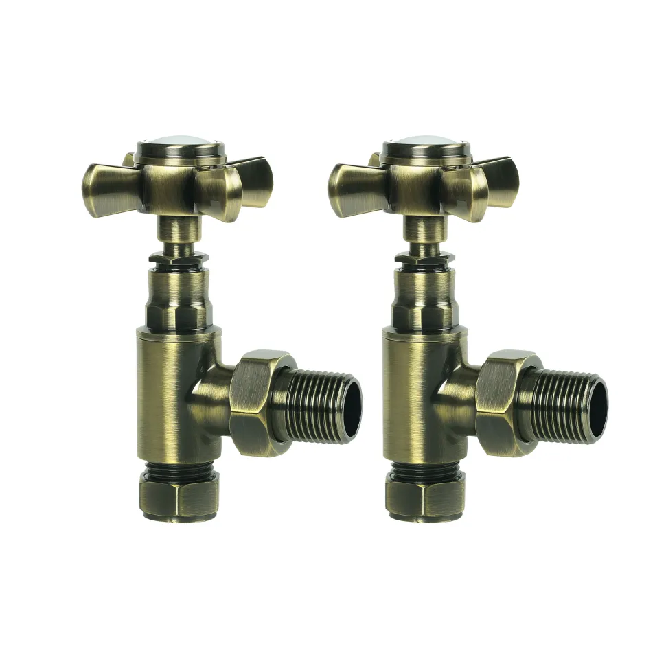 Toasty Traditional Crosshead Manual Angled Valves - Antique Brass