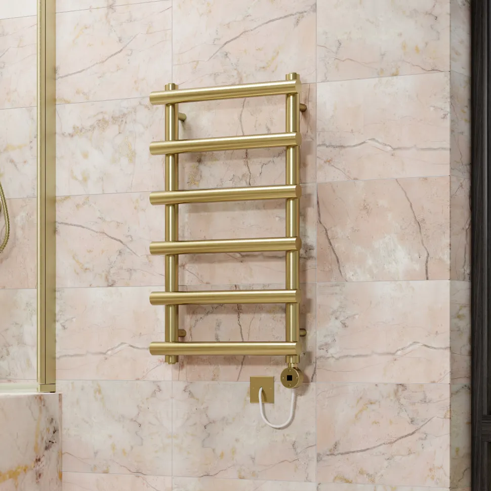 Toasty Yarrow Brushed Brass Electric Heated Towel Rail with Heating Element