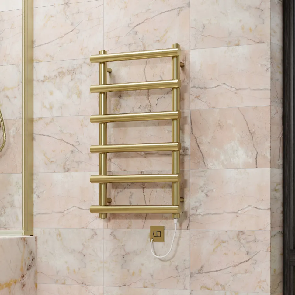 Toasty Yarrow Brushed Brass Electric Heated Towel Rail with Heating Element