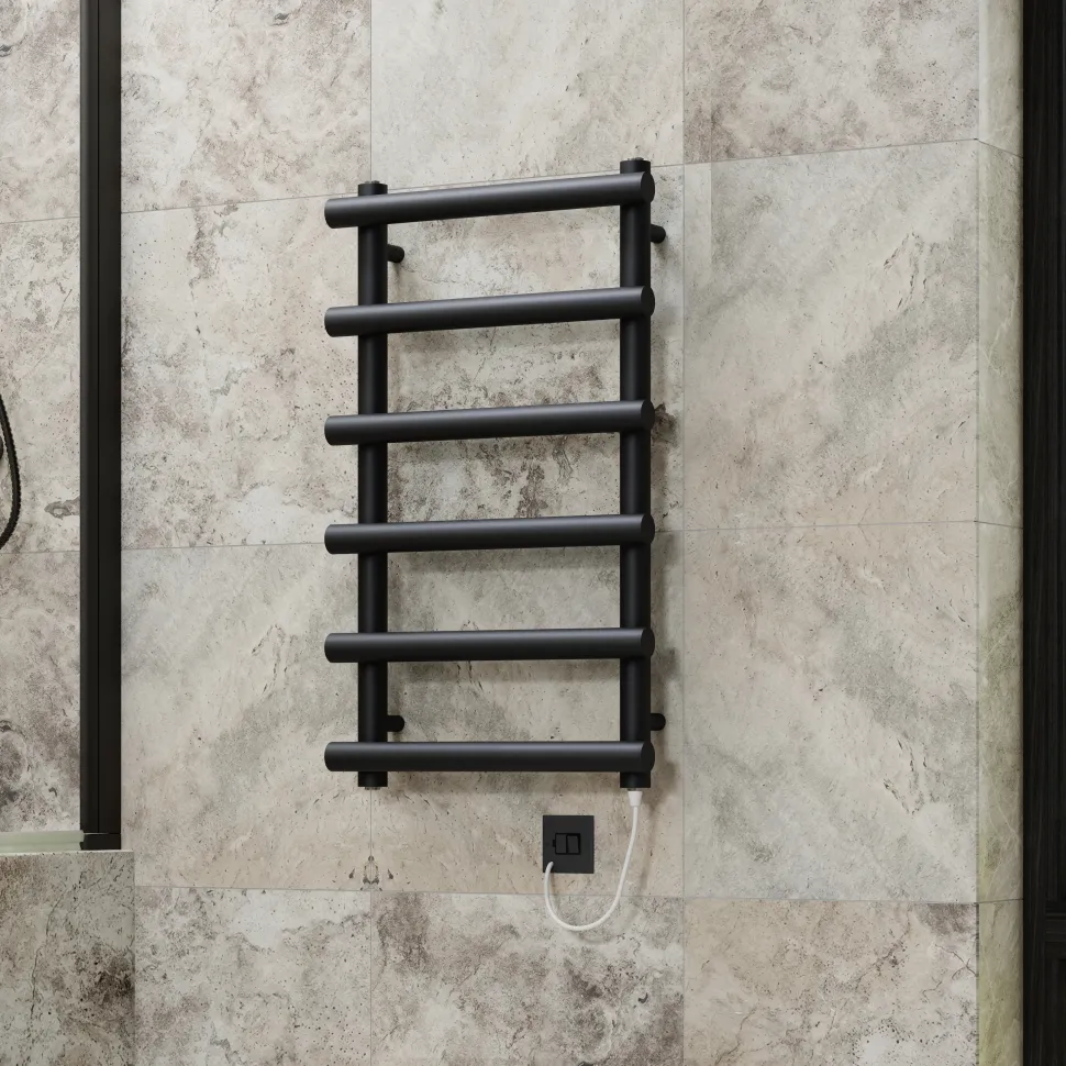 Toasty Yarrow Matt Black Electric Heated Towel Rail with Heating Element