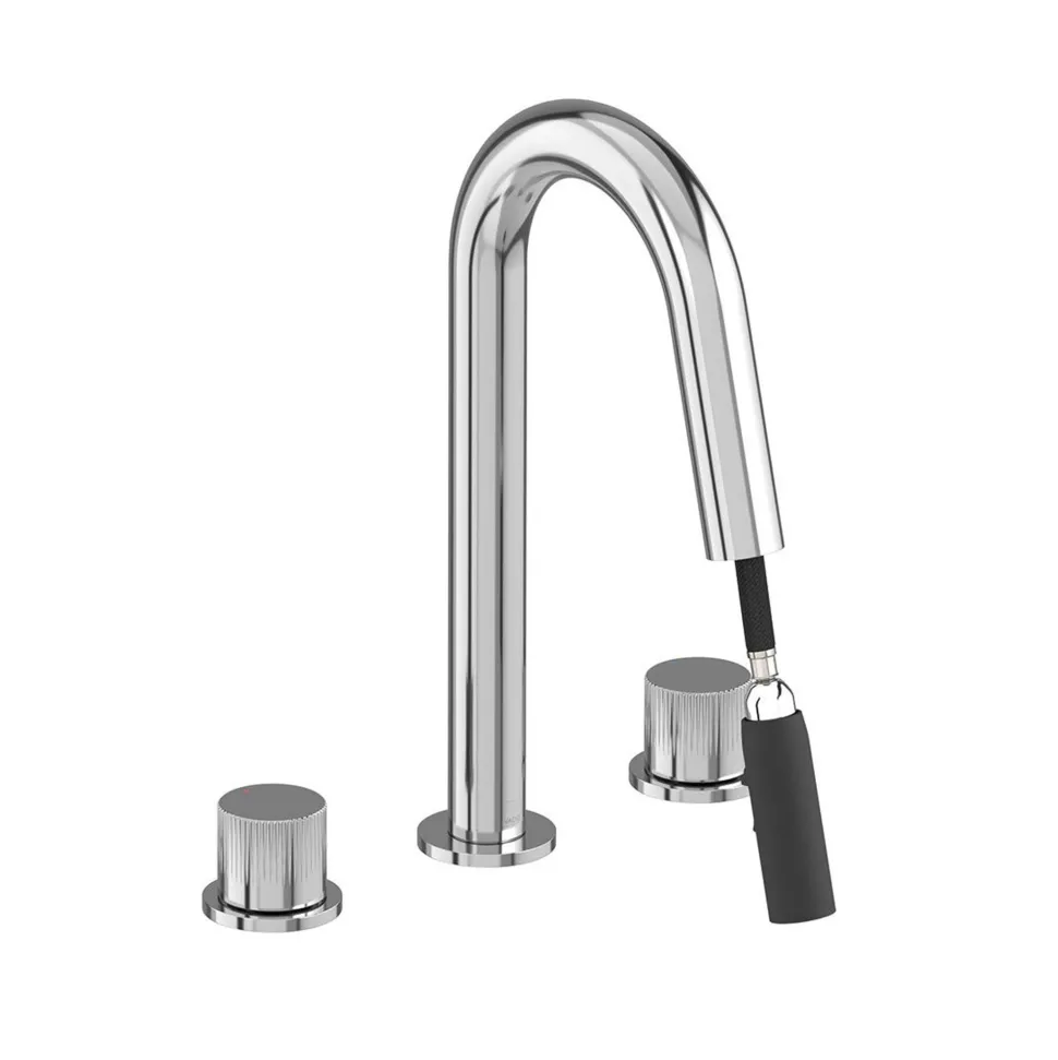 Vado Safari 3 Hole Leverless Deck Mounted Basin Mixer Tap with Pull Out Spout