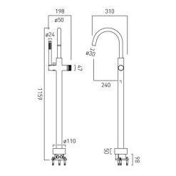 Vado Safari Leverless Deck Mounted Bath Shower Mixer Tap with Wall Mounted Shower Handset
