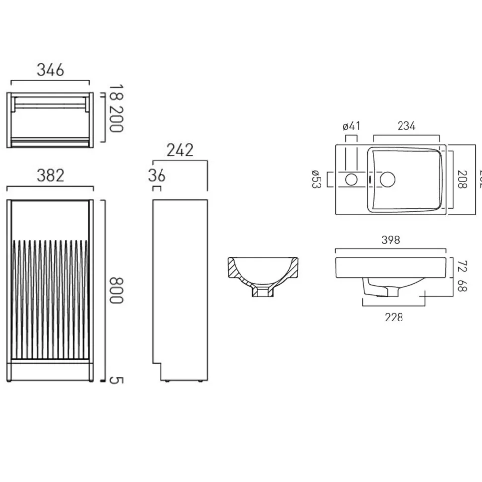 Vado Safari 400mm Fluted Cloakroom Floorstanding Vanity Unit & Basin