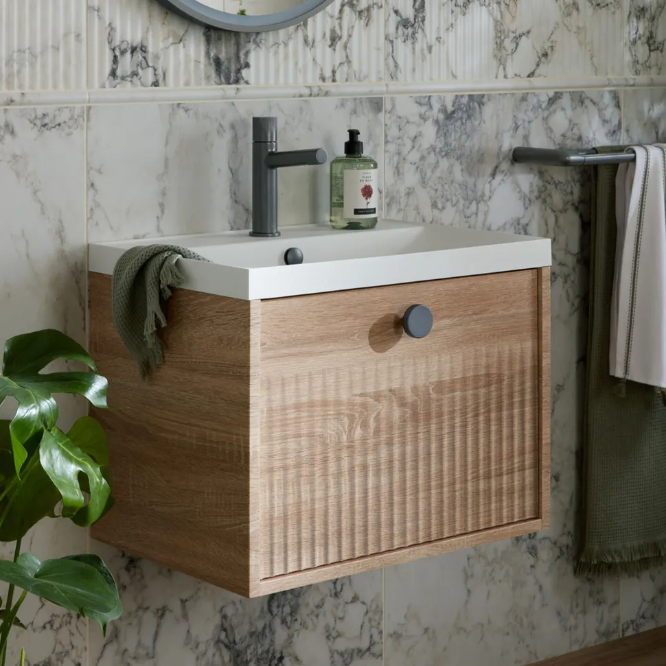 Vado Safari 600mm Fluted Wall Hung Vanity Unit & Basin