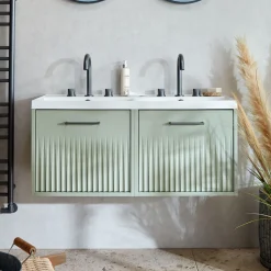 Vado Safari 1000mm Fluted Wall Hung Vanity Unit & Double Basin