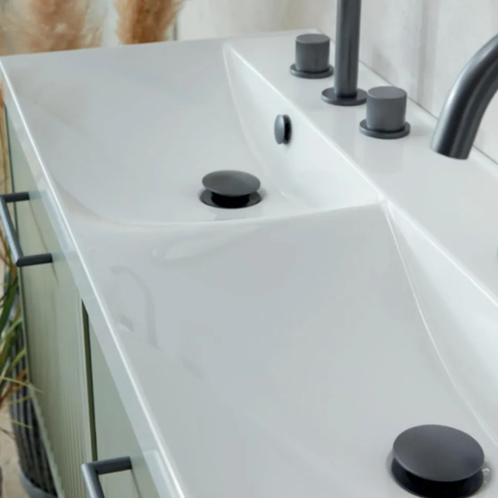 Vado Safari 1000mm Fluted Wall Hung Vanity Unit & Double Basin